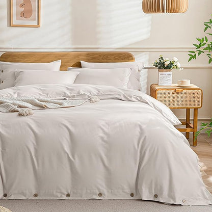 Washed Cotton Solid Duvet Cover Button