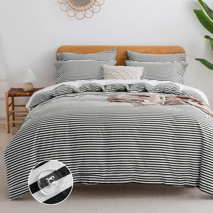 Washed Cotton Duvet Striped Cover Button