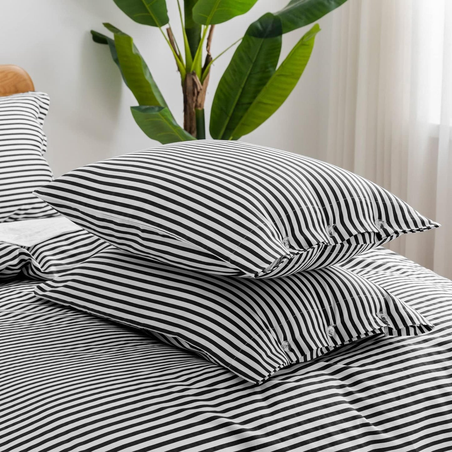 Washed Cotton Duvet Striped Cover Button