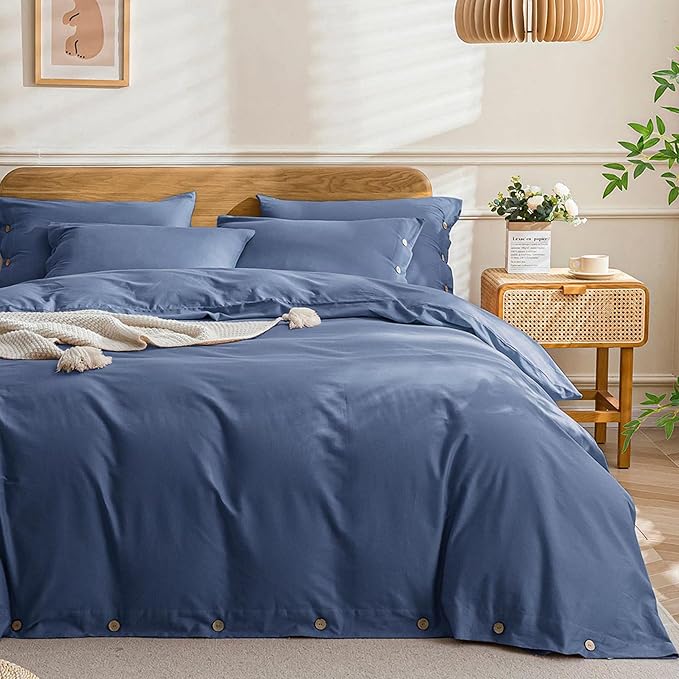 Washed Cotton Solid Duvet Cover Button