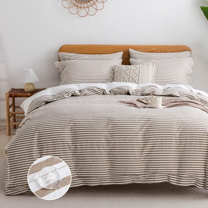 Washed Cotton Duvet Striped Cover Button