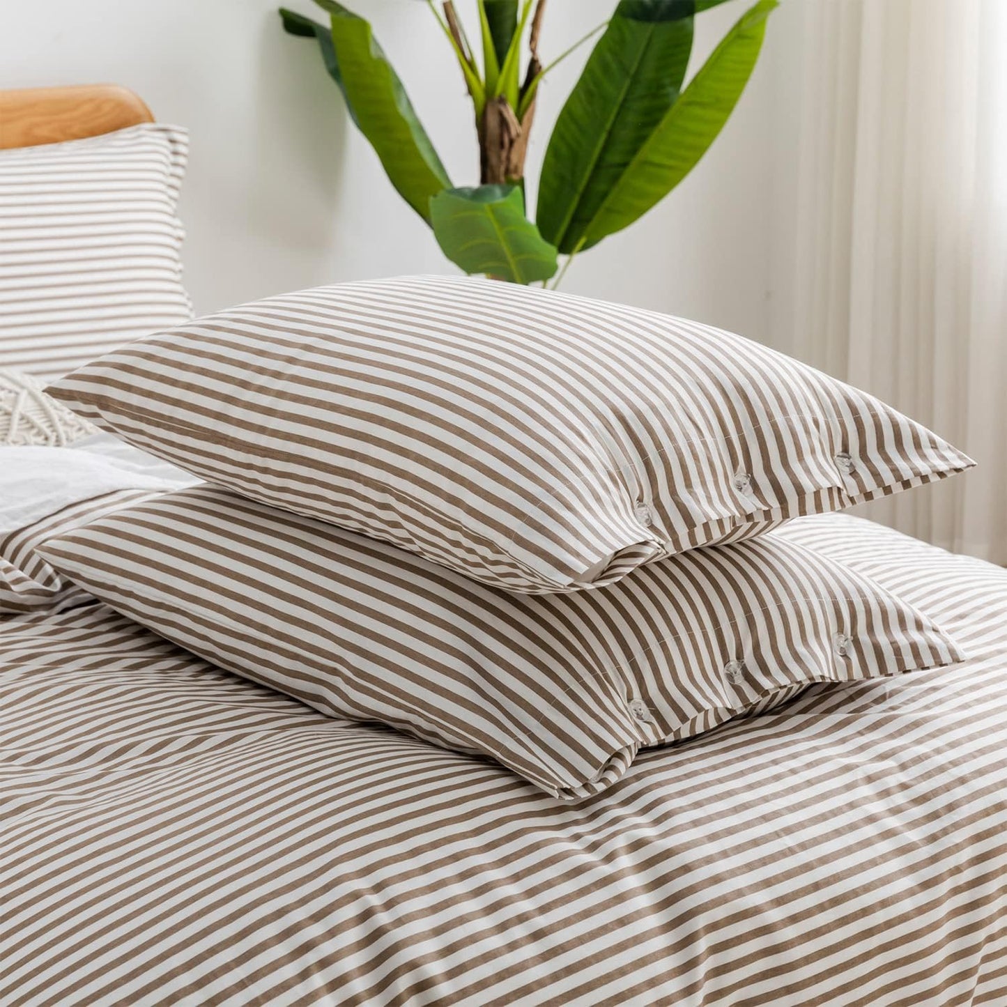 Washed Cotton Duvet Striped Cover Button