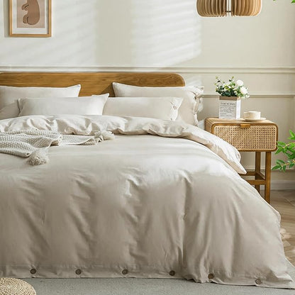 Washed Cotton Solid Duvet Cover Button