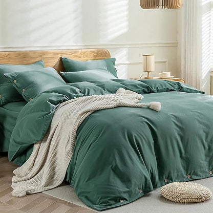 Washed Cotton Solid Duvet Cover Button