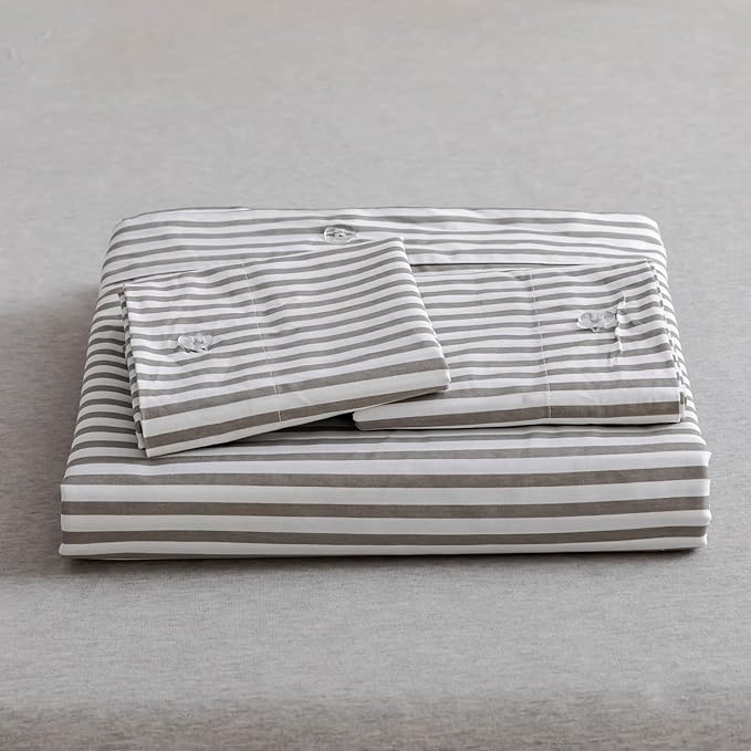 Washed Cotton Duvet Striped Cover Button