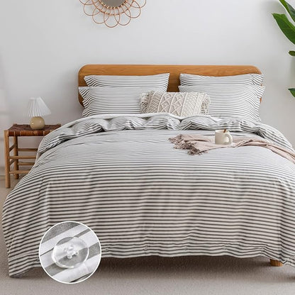 Washed Cotton Duvet Striped Cover Button