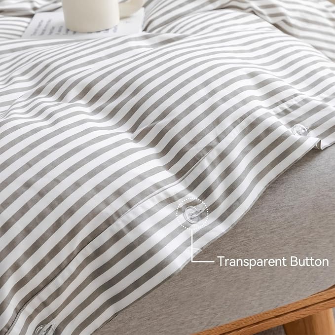 Washed Cotton Duvet Striped Cover Button