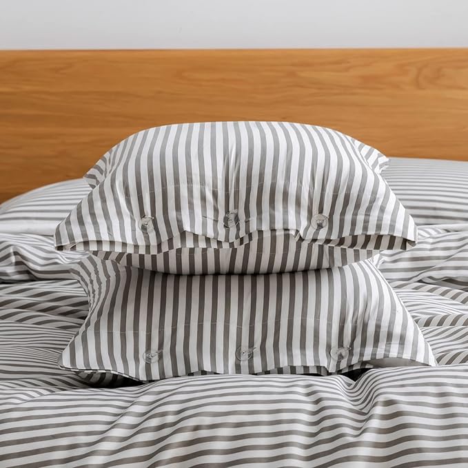 Washed Cotton Duvet Striped Cover Button