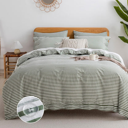 Washed Cotton Duvet Striped Cover Button