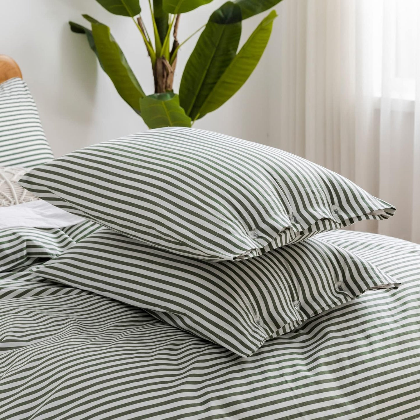 Washed Cotton Duvet Striped Cover Button