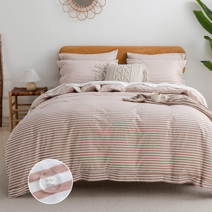 Washed Cotton Duvet Striped Cover Button