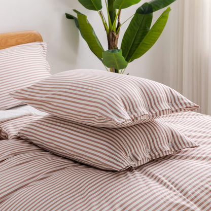 Washed Cotton Duvet Striped Cover Button