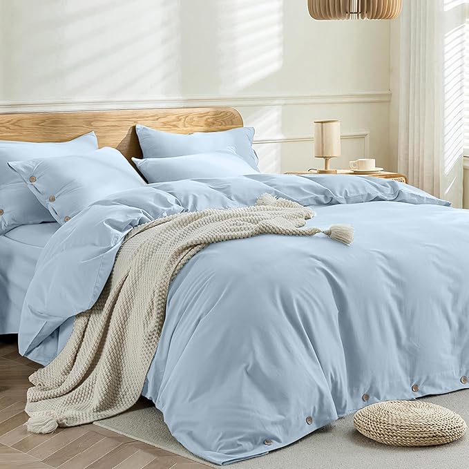 Washed Cotton Solid Duvet Cover Button