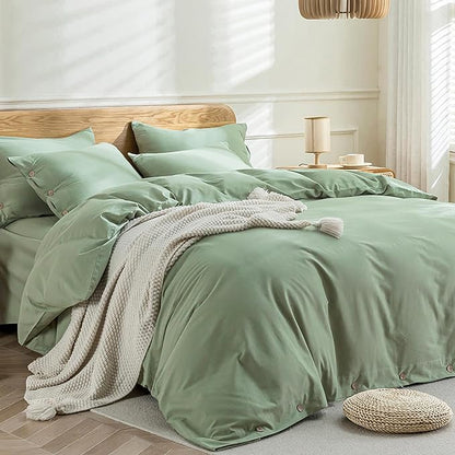 Washed Cotton Solid Duvet Cover Button