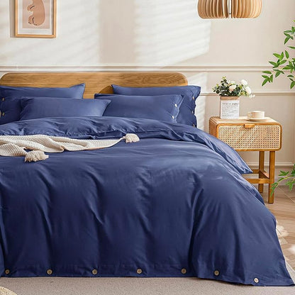 Washed Cotton Solid Duvet Cover Button