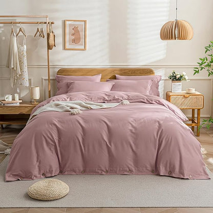 Washed Cotton Solid Duvet Cover Button