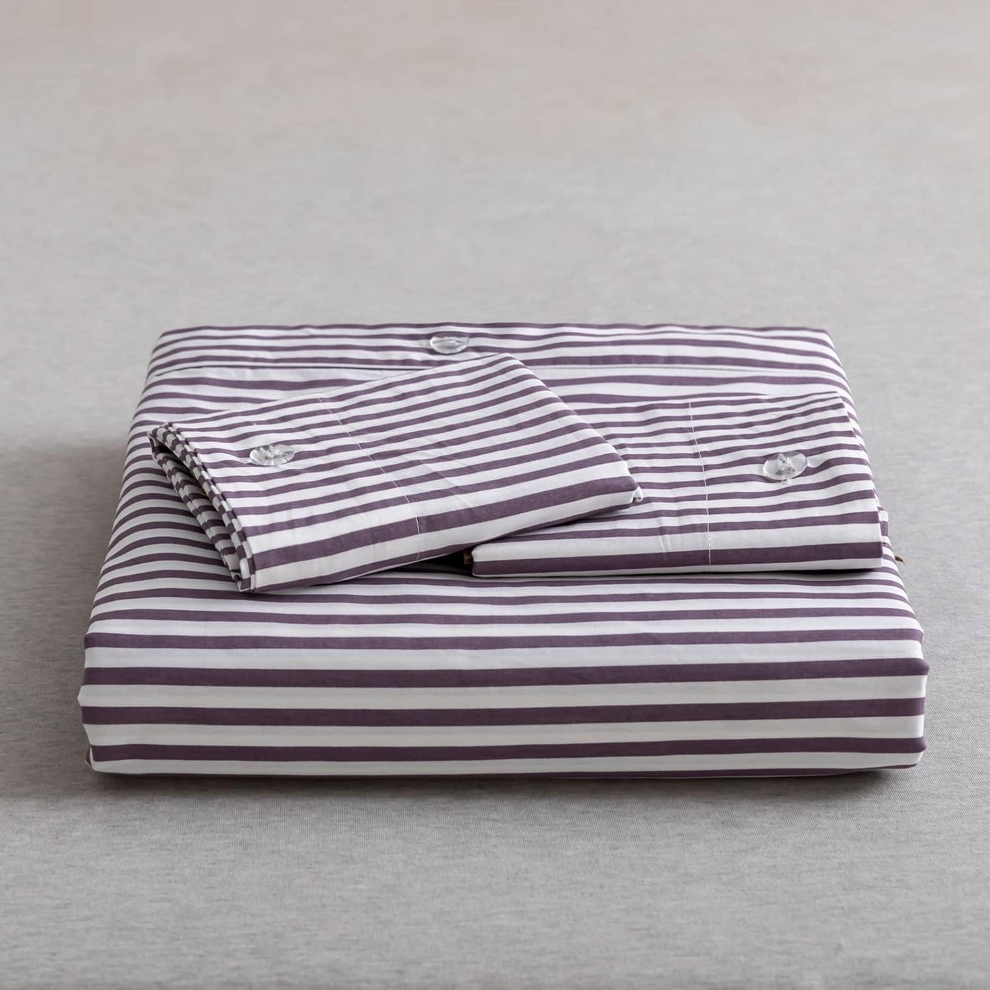 Washed Cotton Duvet Striped Cover Button