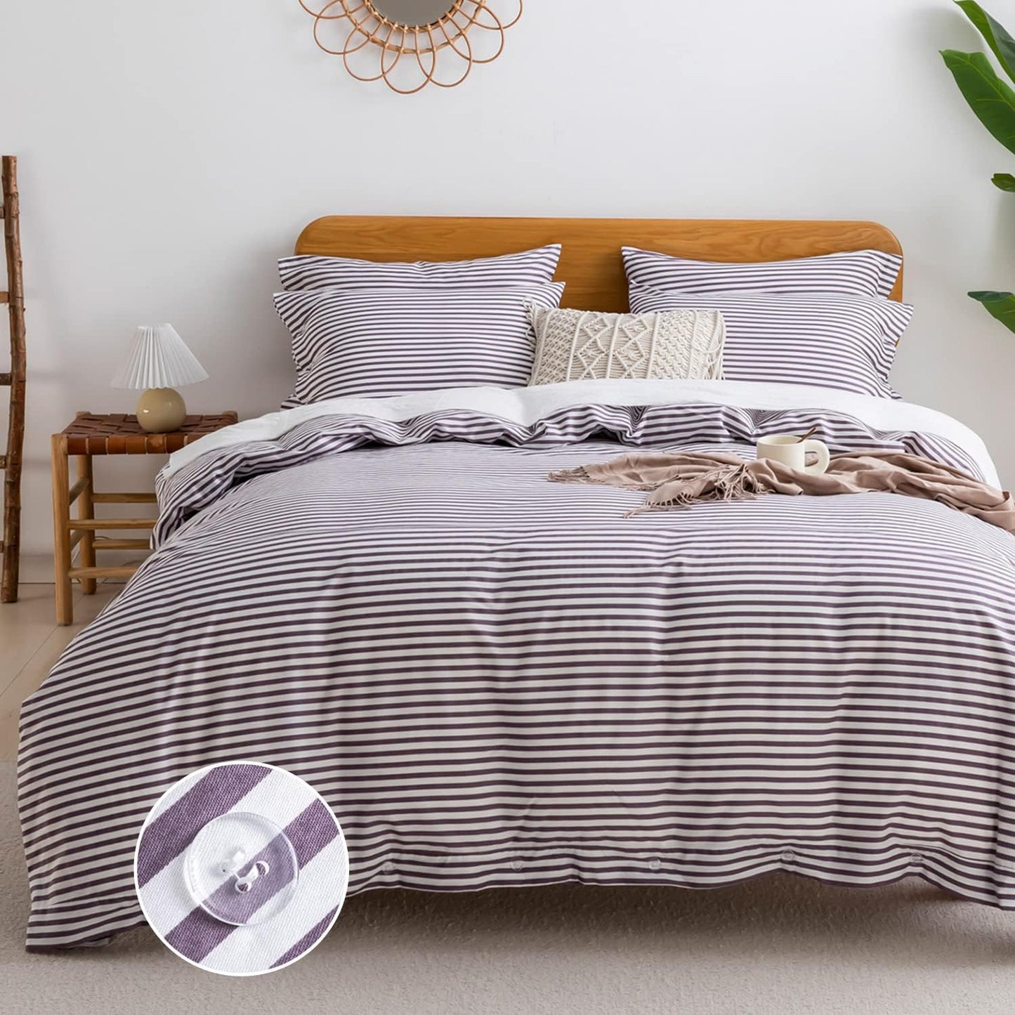 Washed Cotton Duvet Striped Cover Button