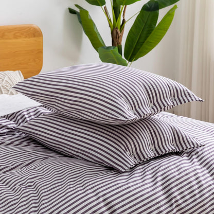 Washed Cotton Duvet Striped Cover Button