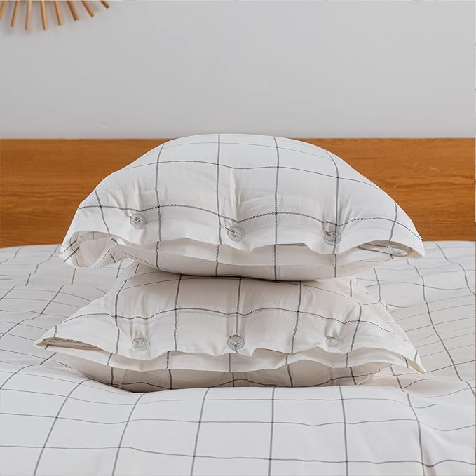 Washed Cotton Duvet Striped Cover Button