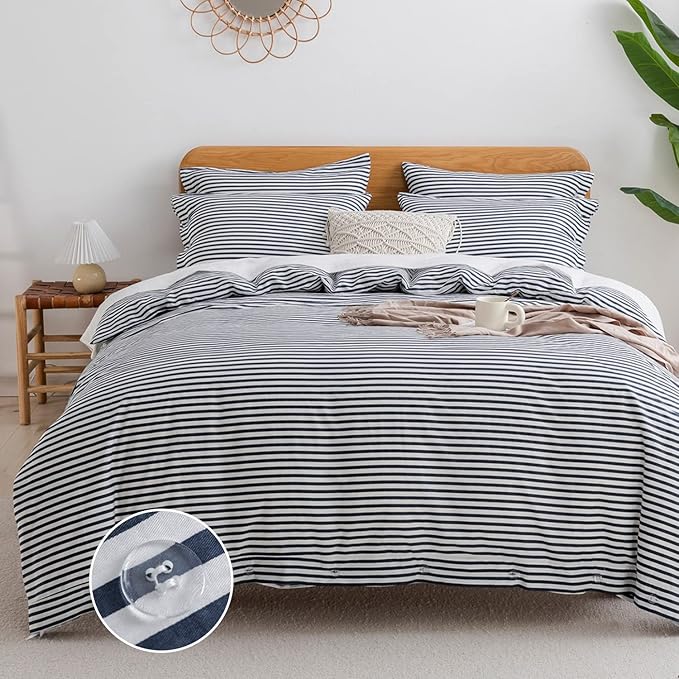 Washed Cotton Duvet Striped Cover Button